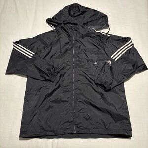 Vintage Adidas Three Stripe Windbreaker Jacket | Black / White | Size XL